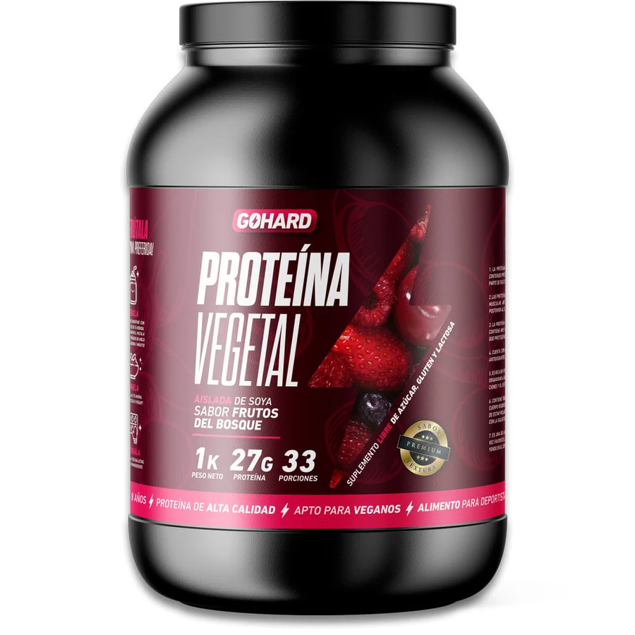 Envase original Gohard de proteína vegetal aislada de soya sabor frutos del bosque, 1 kilogramo