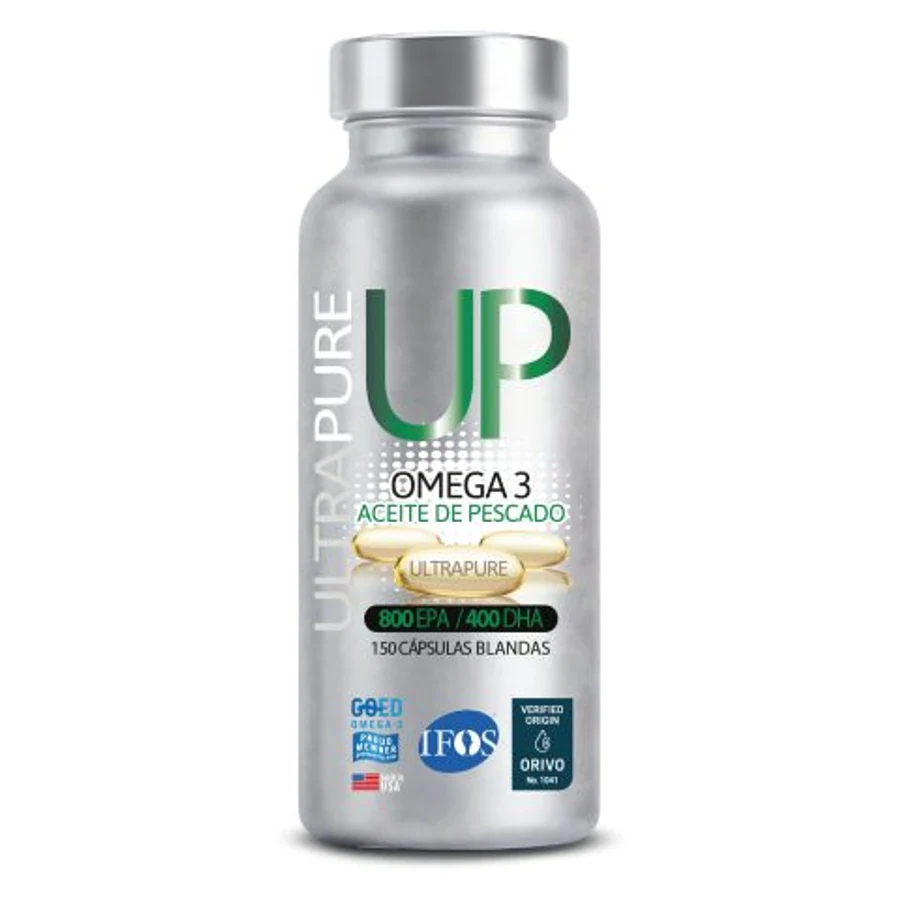 Envase original Newscience Omega UP UltraPure de 150 cápsulas blandas
